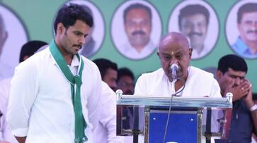 Deve Gowda launches grandson Nikhil Kumaraswamy urges Mandya voters bless him Lok Sabha polls