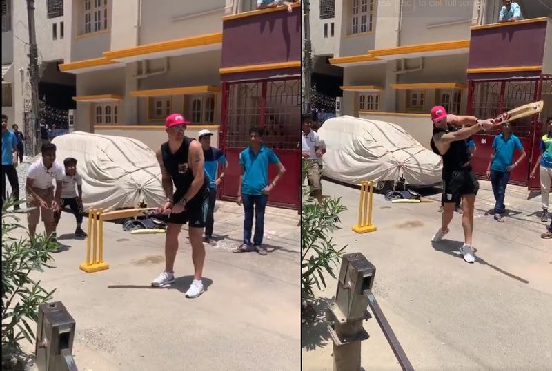 Kevin peitersen plays gully cricket in bengalruu street before RCB vs Mi match