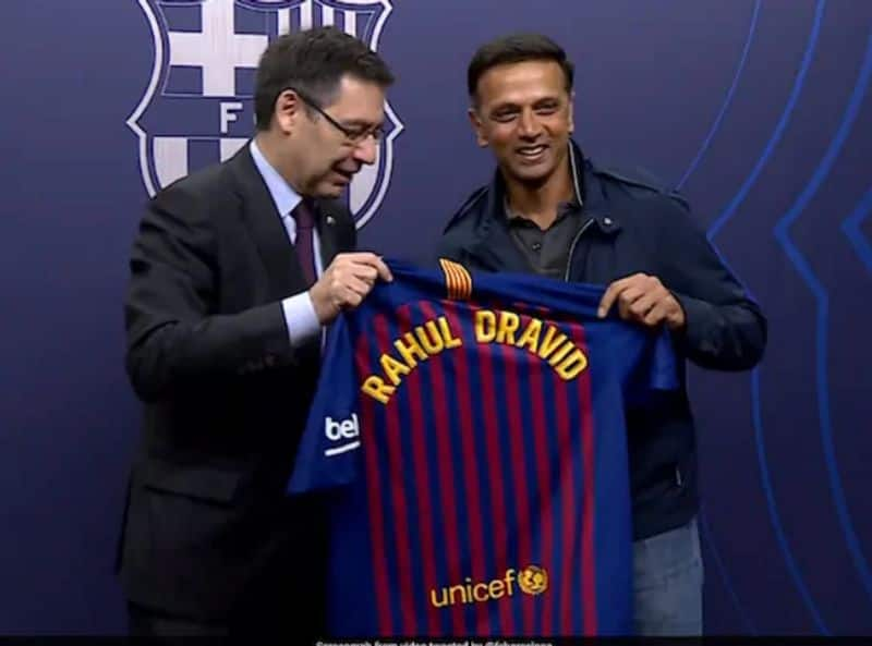 Rahul Dravid attends Barcelona vs Atletico madrid match at Camp Nou