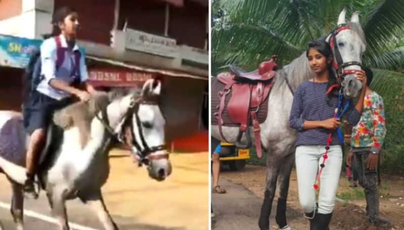 Class 10 girl rides a horse to exam hall