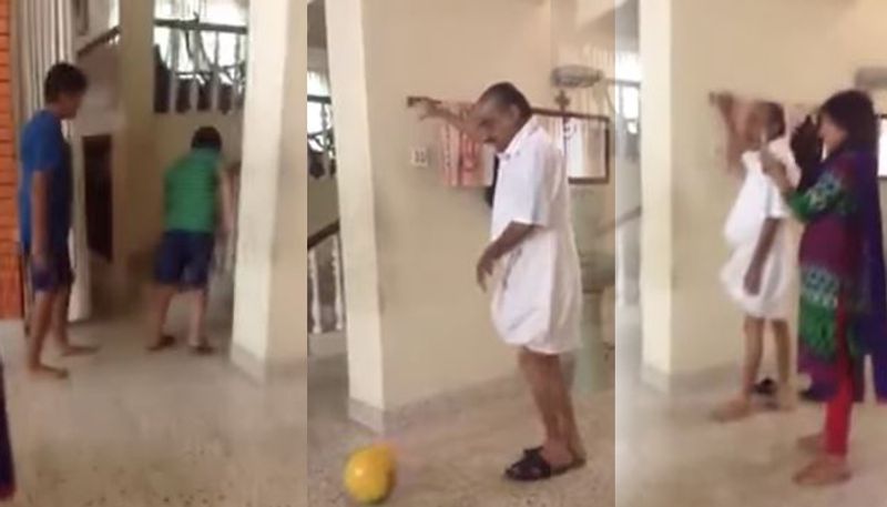 KM mani playing football  with grand childrens video goes viral