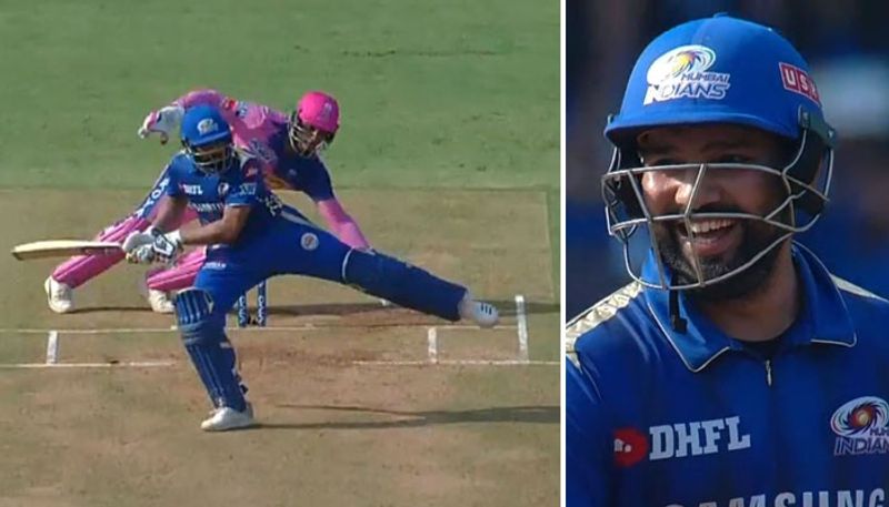 watch video rohit sharma defending the ball against Rajasthan Royals