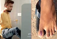 Inspiring India vote Differently abled Hyderabad man votes  foot gets toe inked