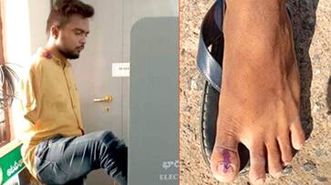 Inspiring India vote Differently abled Hyderabad man votes  foot gets toe inked