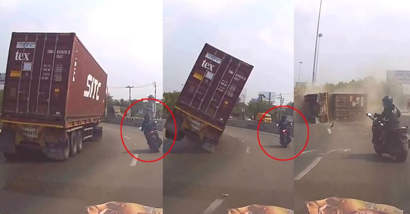 Motorbike Rider And Shipping Container Accident Thailand