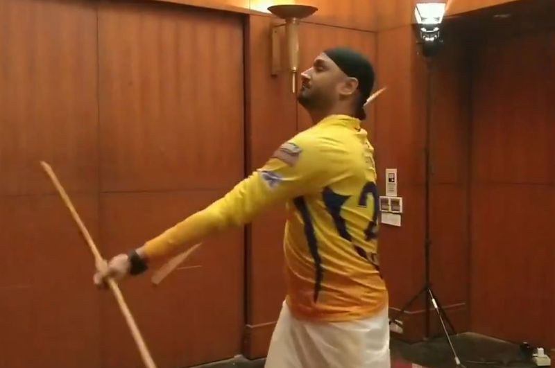 watch video harbhajan singh doing some skills of silambam