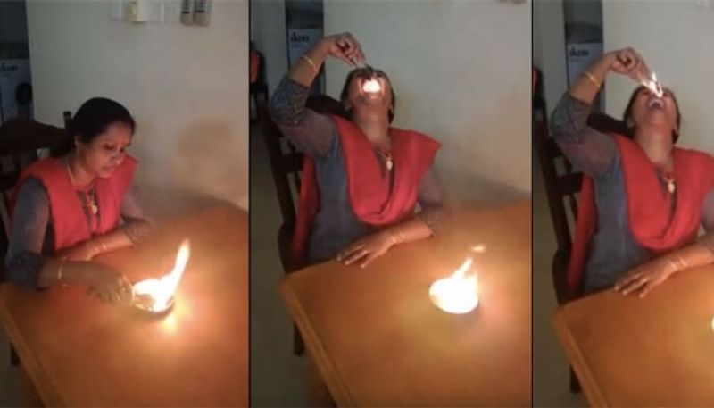 Viral video of a woman swallowed fire balls