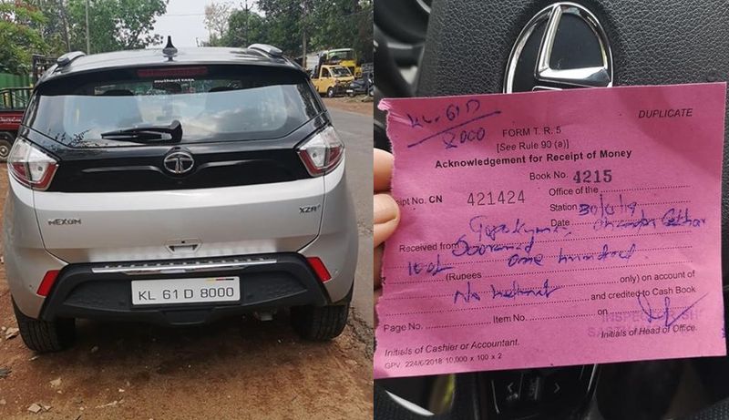 Kerala police fined Tata nexon car woner for not wearing helmet