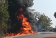 Sugar laden truck caught fire in chhatarpur MP