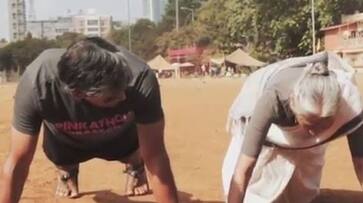 ON MOTHERS DAY MILIND SOMAN'S  80 YEAR OLD MOM DOES PUSH UP