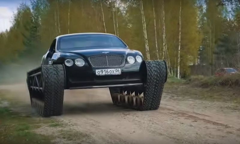 Bentley Continental GT Modified Into A Tank with chain tyre