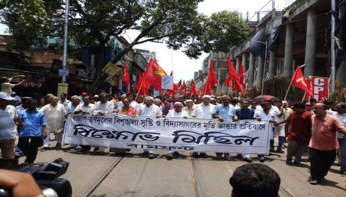 মূর্তি ভাঙার প্রতিবাদ, রাজপথে বামেরা