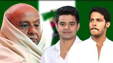 Election results 2019 JDS Deve Gowda trails Nikhil  edgePrajwal Revanna leads