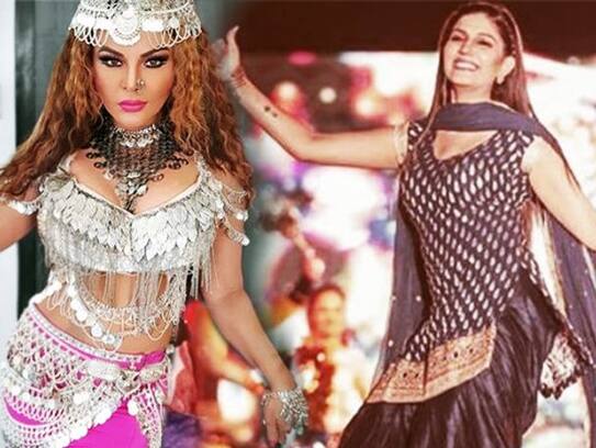 Sapna choudhary and  rakhi sawant dance together on stage