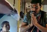 Salesman praising modi and selling his toy in train