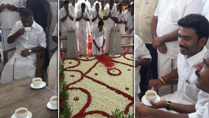 OPS Drink Tea in Jayalalitha's Memorial..! Pays Respect for Son OPR Won in MP Election Video..