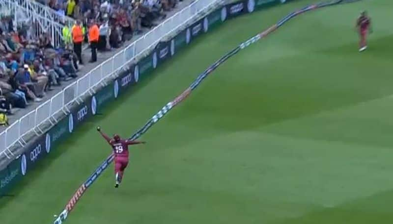 Watch Sheldon Cottrell taking a stunning catch against Australia