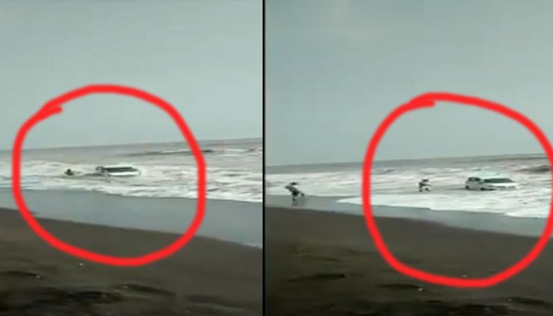 Car Gets Stuck near sea shore video viral