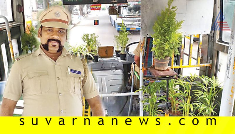 BMTC bus driver conductor Basavaraju grows mini Garden inside bus