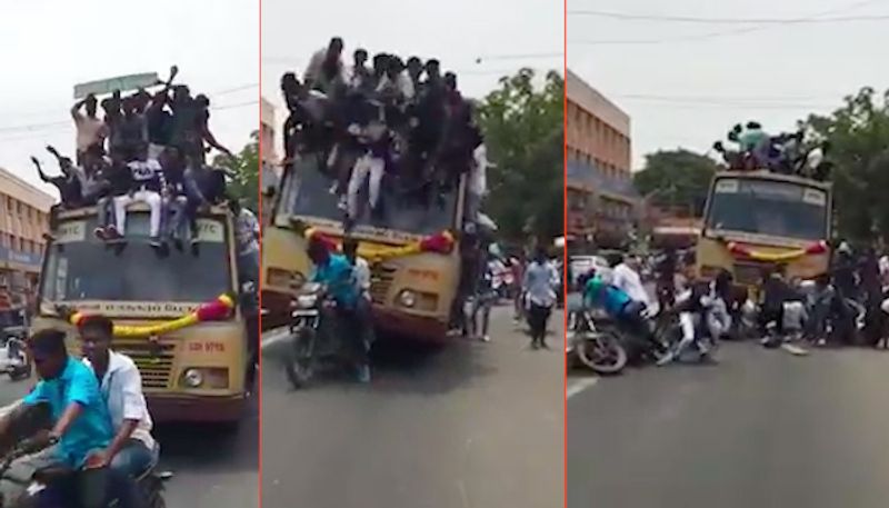 Chennai students fall off roof of moving bus viral video