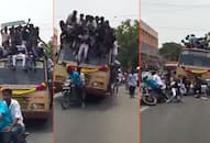 Viral video Chennai students fall off moving bus while celebrating Bus Day