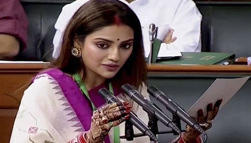 Nusrat Jahan takes oath ends with Jai Hind Vande Mataram Jai Bangla