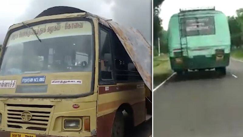 State bus showing circus on two wheels