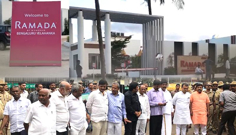 Protest against Rebel lawmakers at Shivamogga