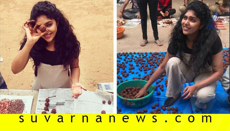 Actress Samyukta Horanadu does seedball to plants in Bandipur