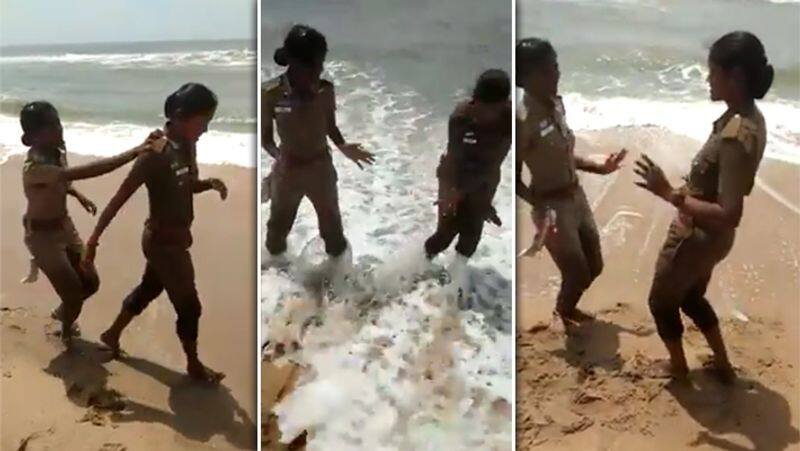 Lady Police Dancing in Marina Beach Video..