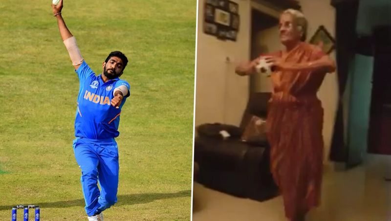 Old Lady mocks jasprit bumrah action