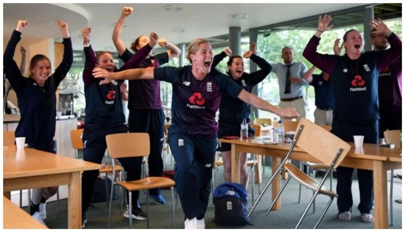 Watch England womens team celebrates Mens World Cup Win