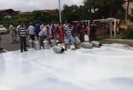 Goa farmers protest pour hundreds litres milk road