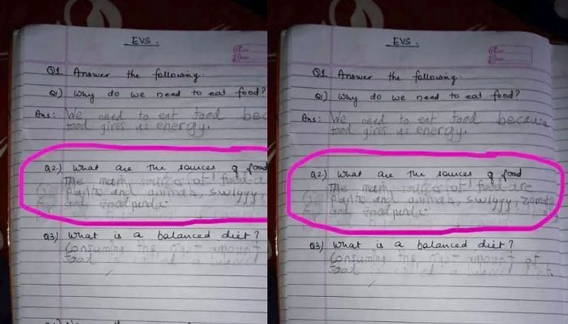 Student lists Zomato, Foodpanda and Swiggy As sources of Food in classroom notebook