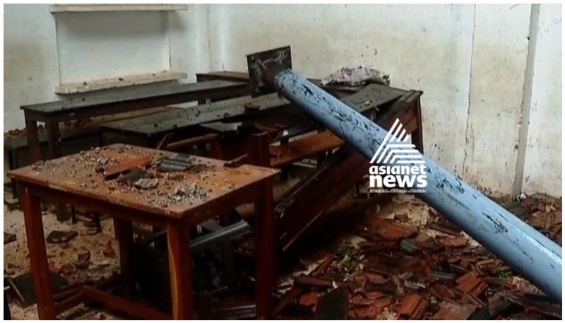 school building destroyed as iron pillars from private hotel falls on top of it