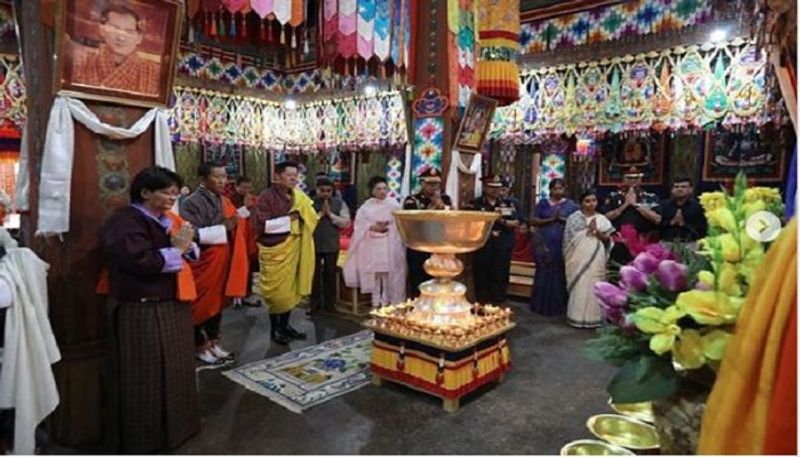 Bhutanese king lights thousand lamps in memory of Sushma Swaraj