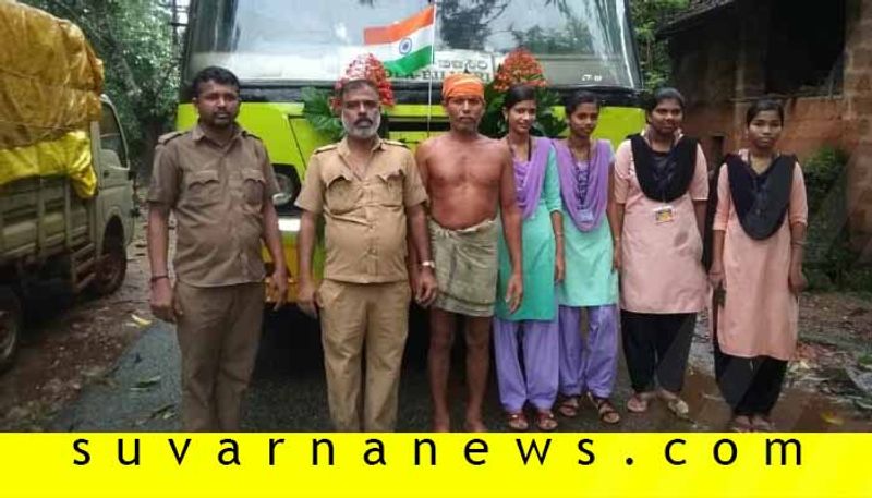 Man decorates bus with flags and celebrates Independence day