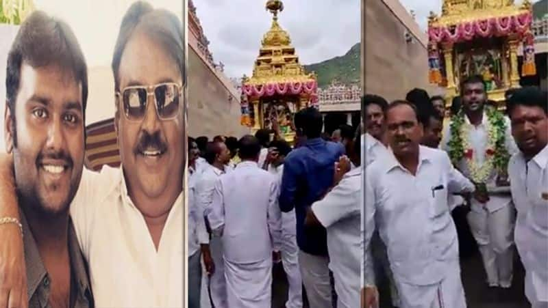 The son who prayed so hard for the welfare of the captain Vijayakanth. Video of the chariot in Thiruvannamalai Temple