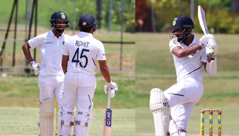 Practice Match Pujara ton Rohit fifty power India against West Indies A