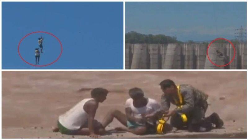 In a sudden flood Two people stuck  Saving the Air Force ..! Sensational video