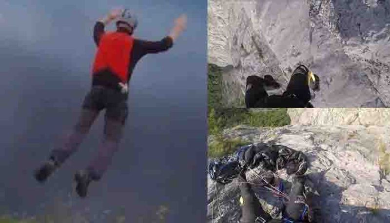 Base jump goes horrifically wrong as wing suit flier smashes into mountain