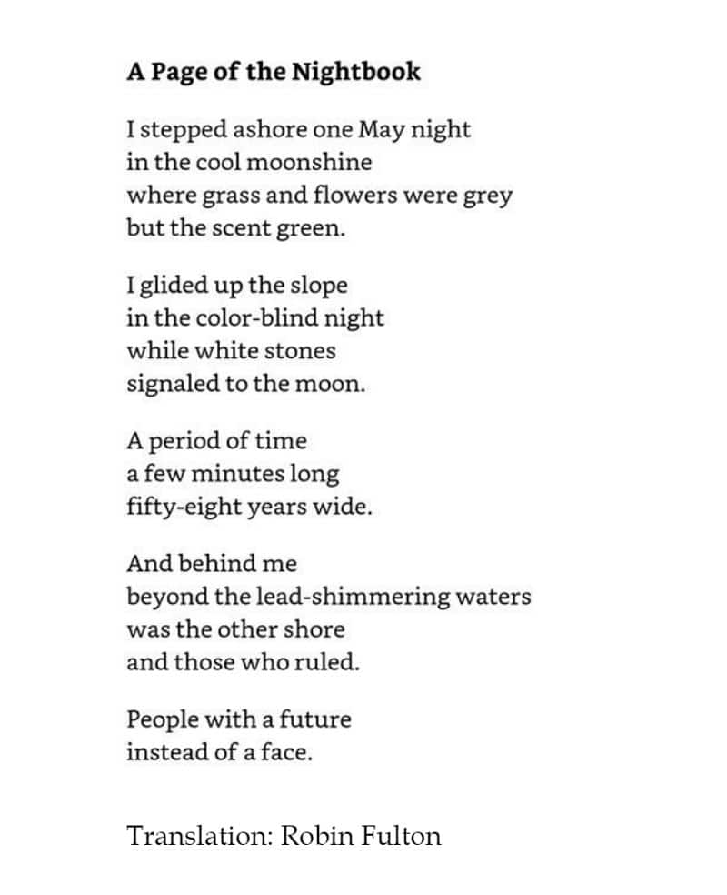 Literature Festival Translation of Tomas Transtromer poem Nightbook Page