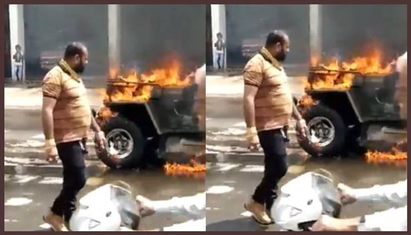 Angry Rajkot man sets car on fire, friend records him