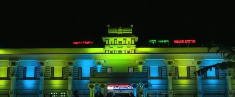 madurai railway staion shines with colour lights