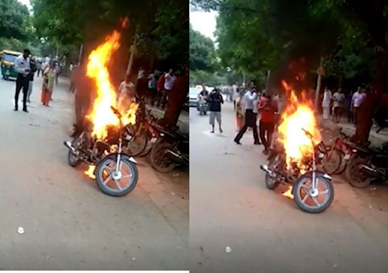 man sets 7 motorcycles ablaze after son refuses to break-up with girlfriend Chennai  mah