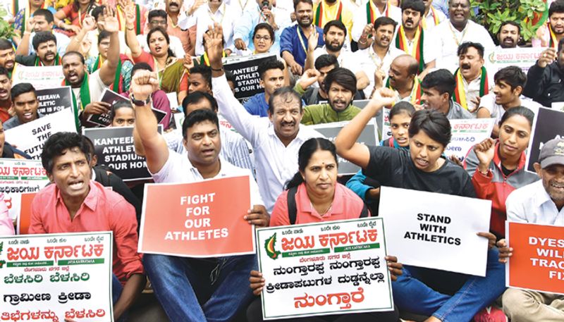 Protest by KAA against Football in Kanteerava Stadium in Bengaluru