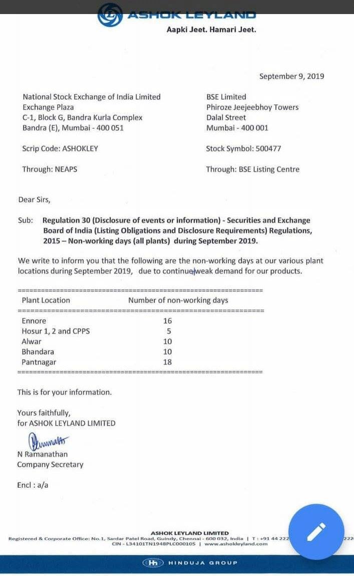 chennai ashok leyland close...16 days non working