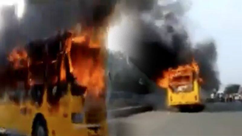 College Bus Fire near Perungalathur Video of students screaming..!