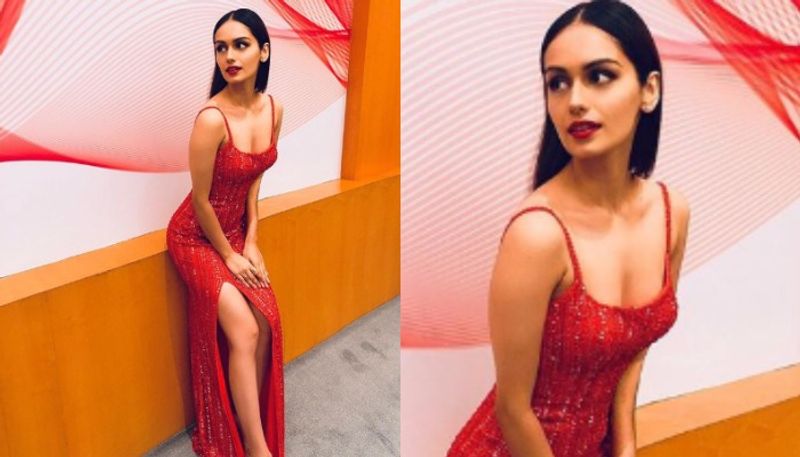 Manushi Chhillar  in blood red dress