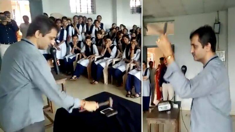 School Headmaster smashed a Mobiles with hammer in front of Students Viral Video..